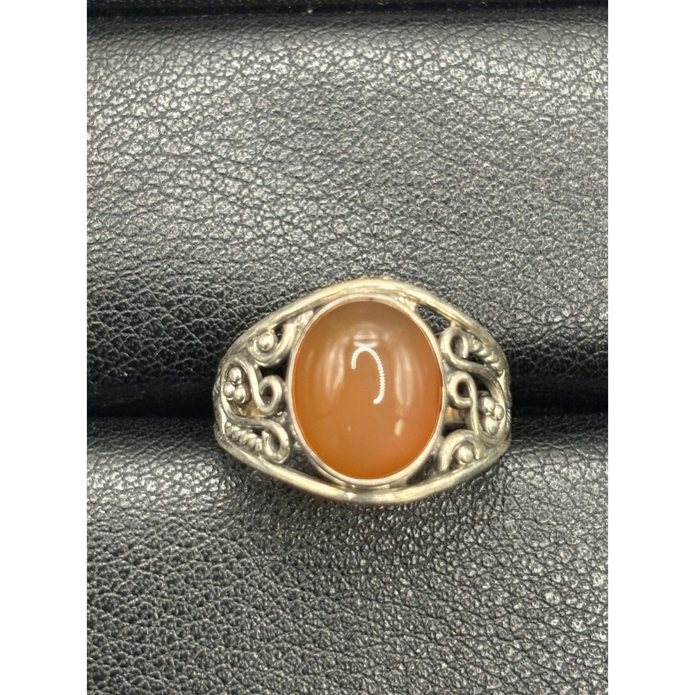 EUC Sterling Silver Carnelian Scroll Ring Size 7.25 H3